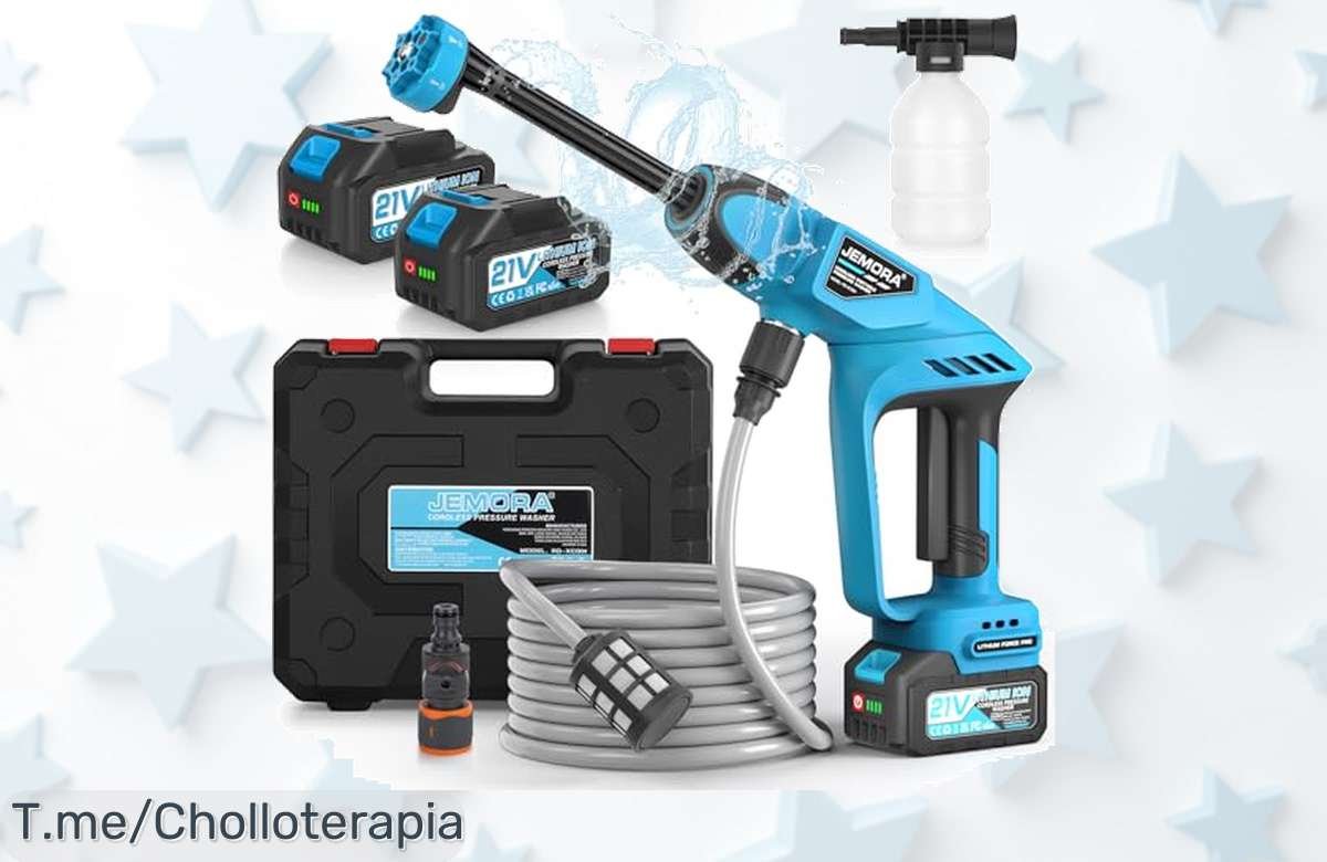 Consigue tu hidrolimpiadora a batería con boquilla 6 en 1 y 2 baterías incluidas, ¡solo por tiempo limitado! No dejes pasar este ofertón, actúa ya antes que se agote.