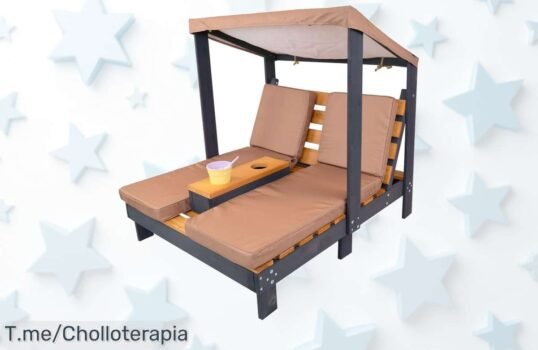 Descansa como nunca con la tumbona doble de madera: ¡Sombra y soporte para bebidas a un precio loco! Aprovecha este ofertón por tiempo limitado ¡Compra ya y vive el verano al máximo!