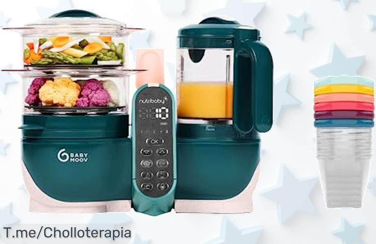Descubre el Babymoov Nutribaby(+) Opal Green, ¡un robot que cocina, mezcla y esteriliza! No te pierdas este ofertón limitado, llévatelo a precio loco antes de que se acabe.