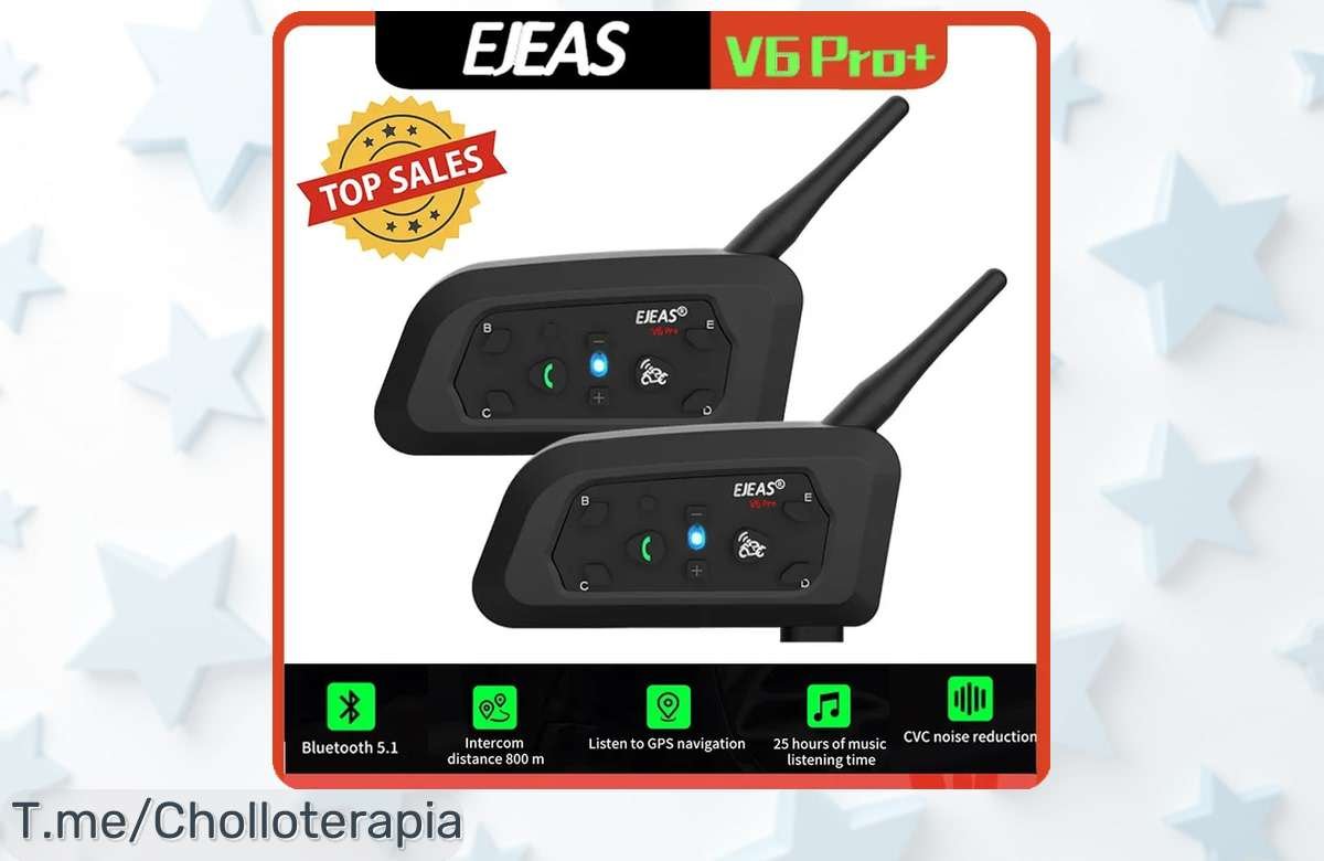 Descubre el EJEAS V6 PRO Bluetooth, tu compañero ideal para hablar en moto hasta 1200M. Oferta limitada y super chollo que no puedes dejar pasar, ¡actúa ya!