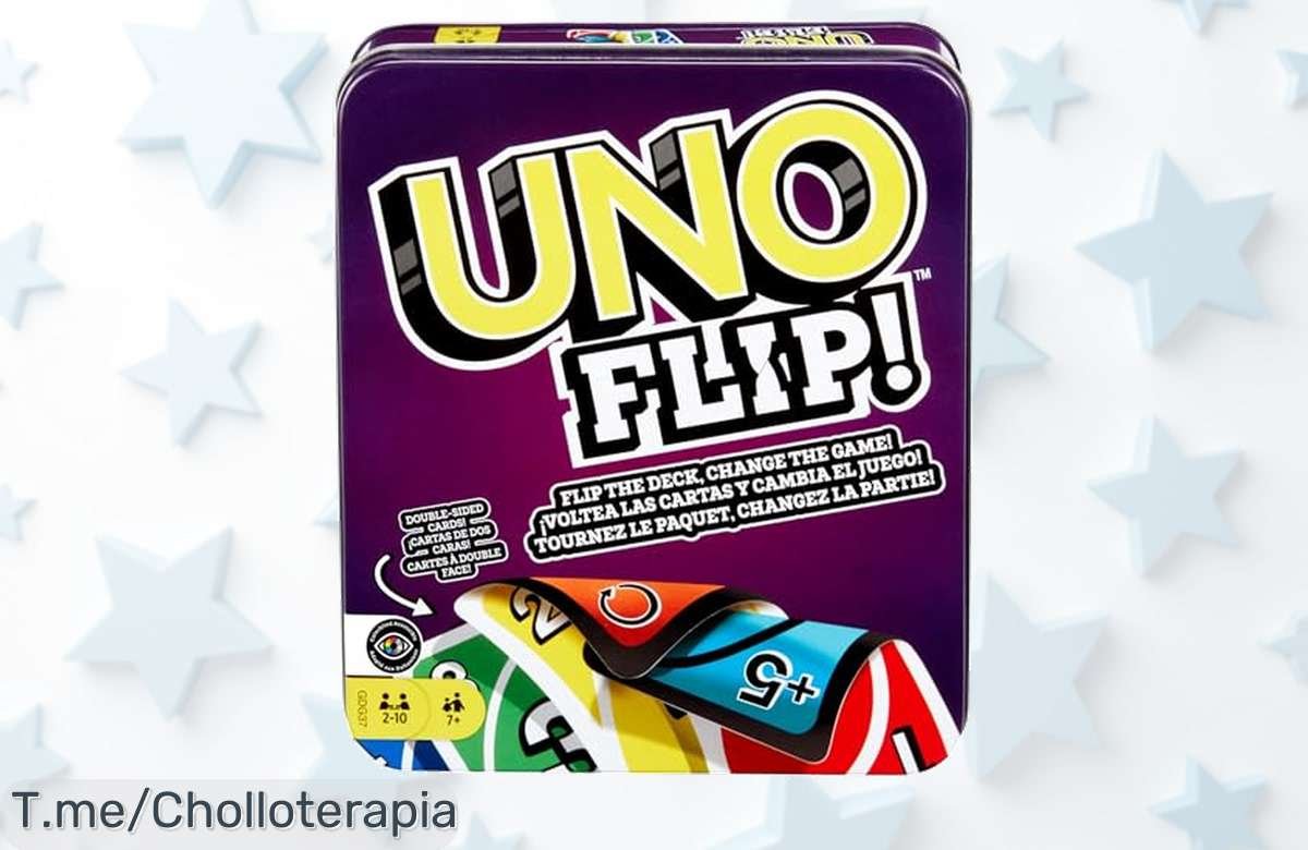 Descubre el UNO Flip! en lata, un super chollo con cartas a doble cara que harán reír a toda la familia. ¡No dejes pasar esta oferta única, compra ahora antes de que se agote!