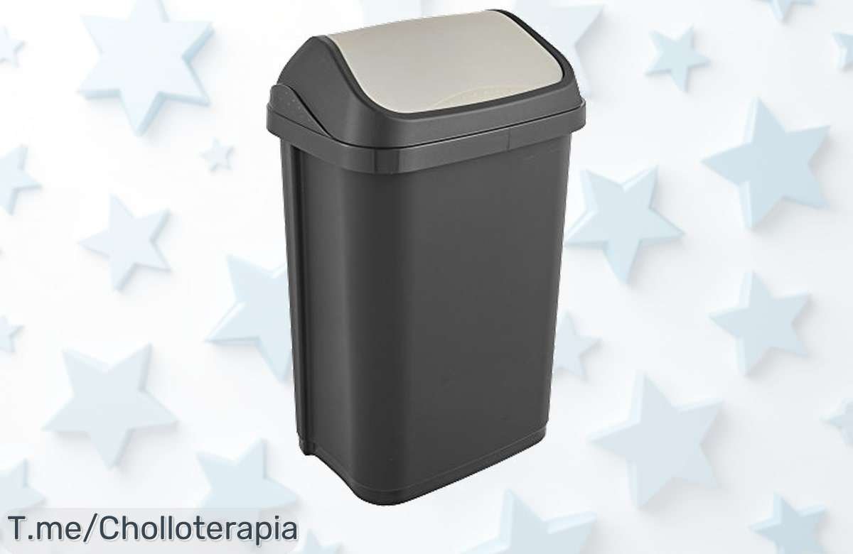 Descubre el cubo de basura Swantje gris con tapa basculante a un precio loco, diseño moderno y fácil de limpiar. ¡Stock limitado! No te lo pierdas, compra ya antes que se acabe.