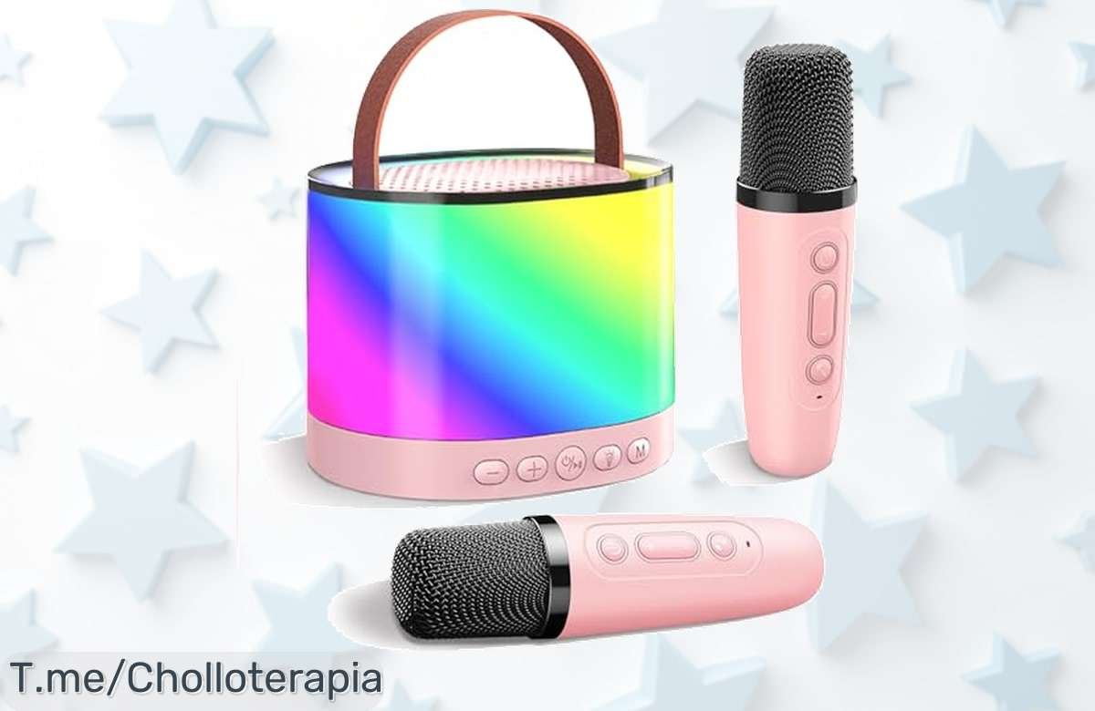 Descubre el karaoke portátil que encantará a tus peques con 2 micrófonos y luces vibrantes. ¡Aprovecha este ofertón único antes de que se agote!