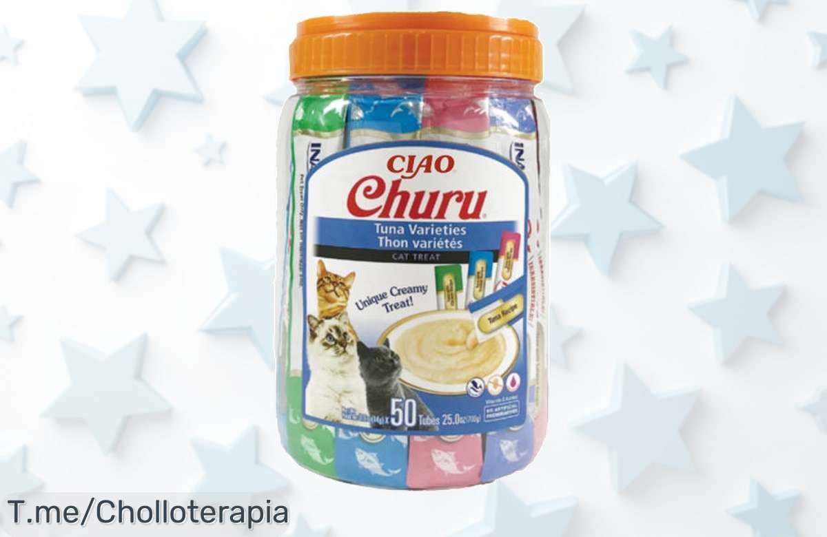 ¡Descubre el ofertón de Atún CHURU para gatos! 50 tubos de pura felicidad a un precio loco. No esperes más, tu felino se lo merece y la oferta es limitada. ¡Compra ya!