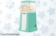Descubre el palomitero turquesa Jocca: ¡prepara deliciosas palomitas en solo 3 minutos y sin grasas! Ofertón nunca visto, tu cine en casa te espera Compra ya antes que se acabe