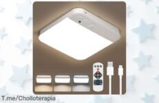Descubre el plafón LED con sensor de movimiento: ¡ilumina tu hogar con estilo y recarga fácil! No te pierdas este super chollo, la oferta es limitada ¡Compra ya antes de que se agote!