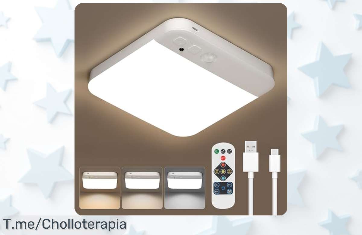 Descubre el plafón LED con sensor de movimiento: ¡ilumina tu hogar con estilo y recarga fácil! No te pierdas este super chollo, la oferta es limitada. ¡Compra ya antes de que se agote!