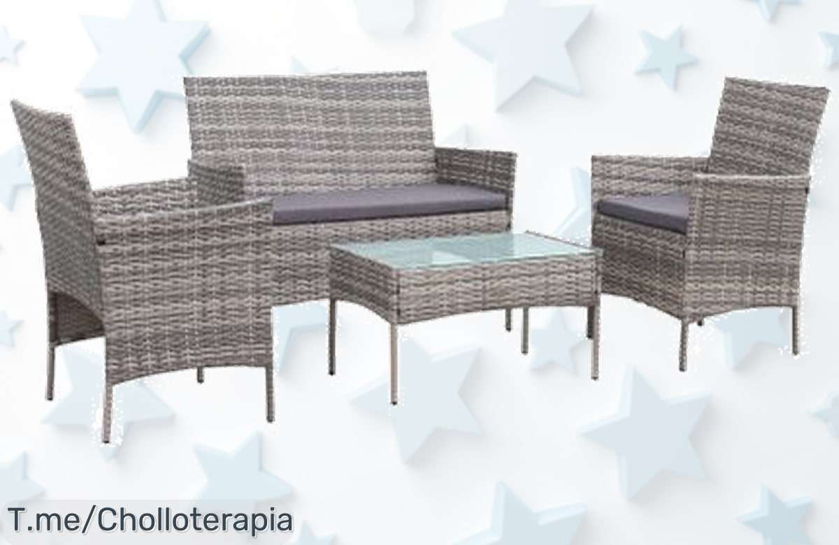 Descubre el super chollo en muebles de jardín de resina tejida: 4 plazas para disfrutar al aire libre con estilo. ¡Aprovecha este ofertón antes que se agoten! Compra ahora.