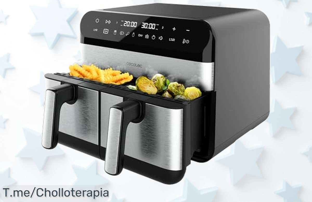 Descubre la Freidora de Aire Cecotec con 9L y doble cestillo, ¡cocina al instante los mejores platos! Aprovecha el ofertón antes que se agote, compra ya.