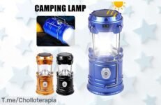 Descubre la lámpara solar multifuncional que iluminará tus aventuras con luz LED portátil, ¡aprovecha este ofertón antes de que se acabe y brilla en cada camping!
