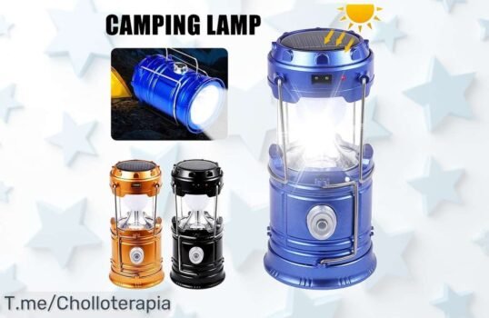 Descubre la lámpara solar multifuncional que iluminará tus aventuras con luz LED portátil, ¡aprovecha este ofertón antes de que se acabe y brilla en cada camping!
