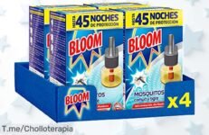 Descubre la oferta loca del Bloom Líquido Recambio: ¡4 packs de pura protección contra mosquitos! Dura 45 noches sin picaduras ¡Actúa rápido y no te quedes sin el tuyo!
