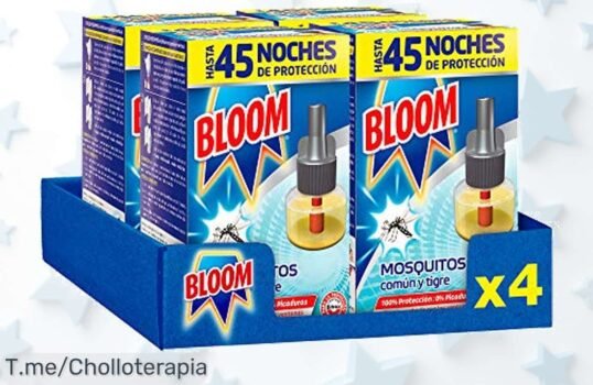 Descubre la oferta loca del Bloom Líquido Recambio: ¡4 packs de pura protección contra mosquitos! Dura 45 noches sin picaduras ¡Actúa rápido y no te quedes sin el tuyo!