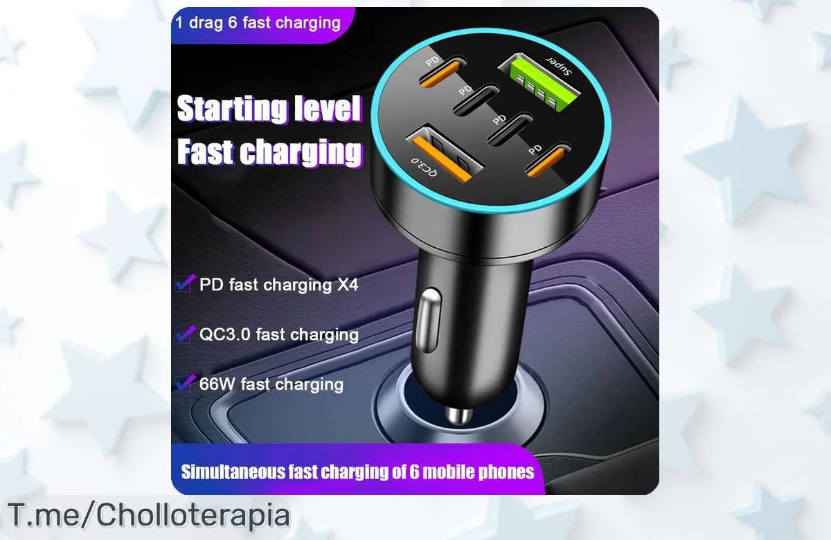 Descubre la pantalla digital para coche con cargador de 4 USB y carga rápida de 66W en un ofertón nunca visto, ¡lleva siempre tu móvil listo antes que se agote!