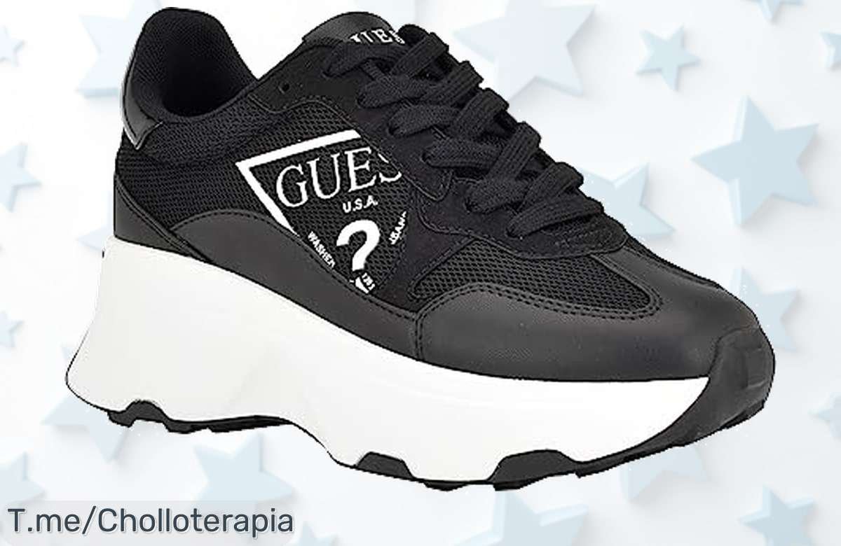 Descubre las GUESS Calebb, zapatillas negras con suela gruesa que elevan tu estilo y comodidad. Aprovecha este ofertón único antes de que se agoten y asegúrate un look increíble hoy mismo.