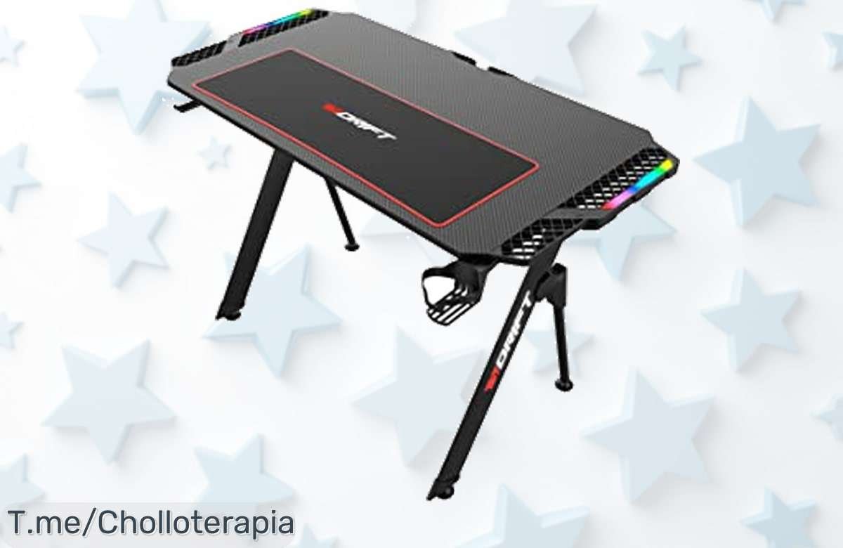 Haz de tu espacio gamer un paraíso con la mesa DRIFT GAMING DRDZ150, luces RGB y soporte incluido. ¡Precio loco por tiempo limitado! No te lo pierdas, actúa ya.