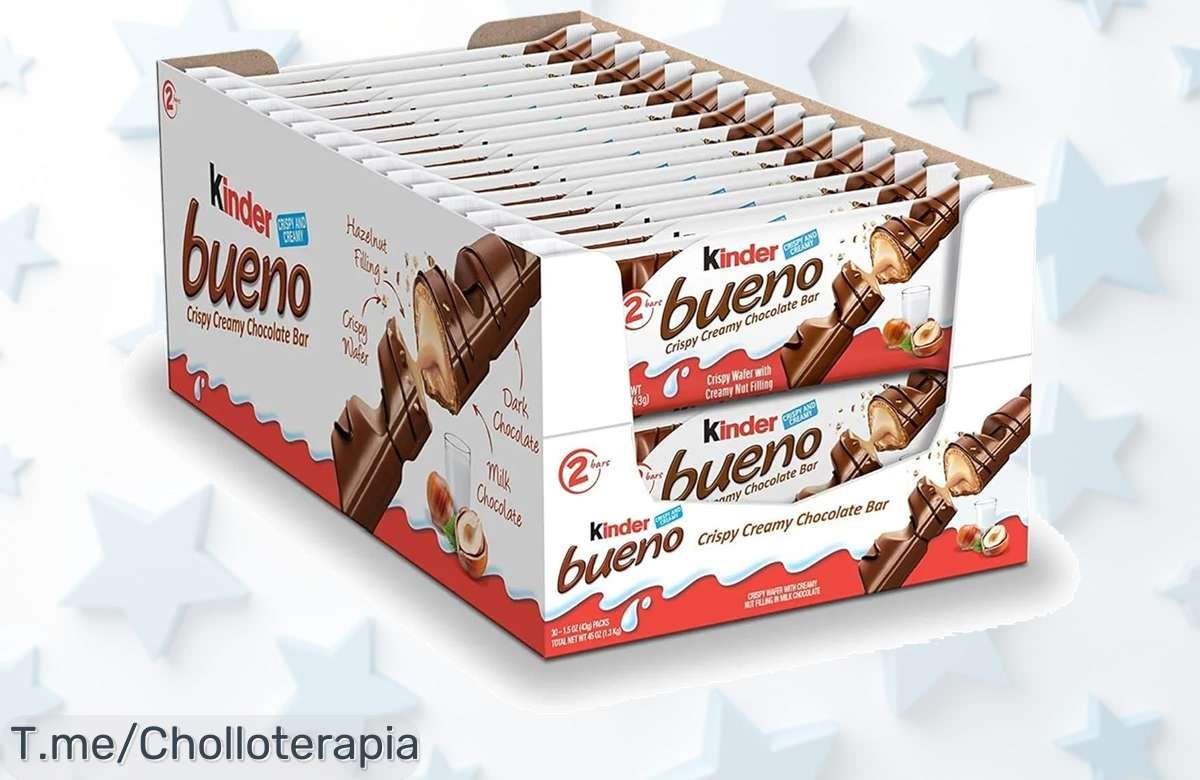 Impresionante oferta: 60 deliciosas barras de Kinder Bueno, un chollo único con chocolate y crema de avellanas que no podrás resistir. ¡Hazlo tuyo ya antes de que se agote!