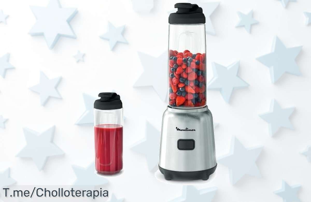 Impulsa tu día con la Moulinex Mix & Move LM15FD, ¡un ofertón de batidora individual! Cuatro cuchillas afiladas y 200 recetas disponibles. ¡Aprovecha este super chollo antes que se agote!