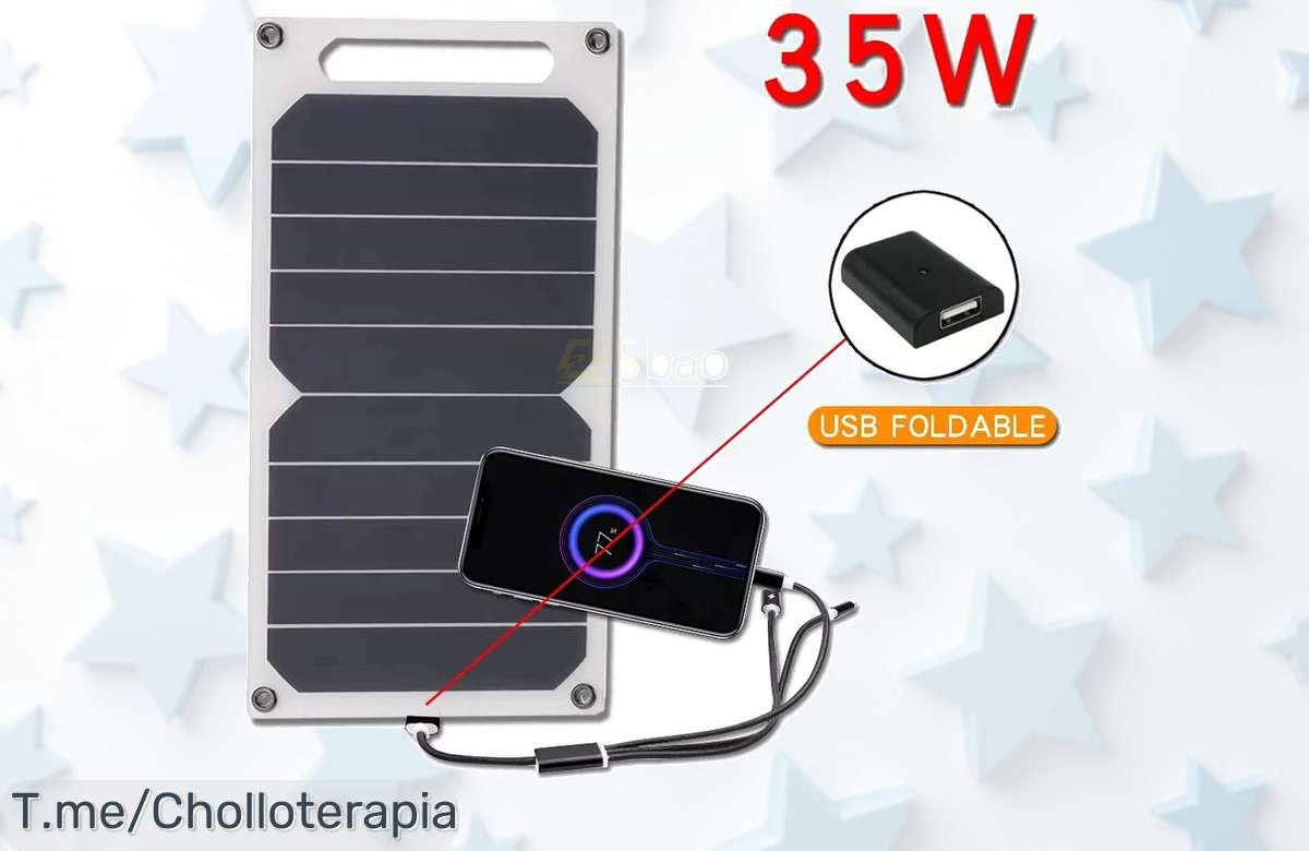 Impulsa tus aventuras con el Panel Solar USB, cargador portátil de 5W que recarga rápido tu equipo. Aprovecha este ofertón antes de que se agote y lleva la energía contigo ya!