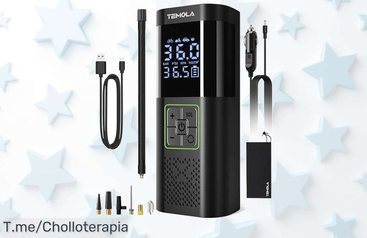 Inflador de ruedas TEMOLA a precio loco: Potente, seguro y con luz de emergencia. Aprovecha este ofertón único y llévate tu super chollo antes que se acabe. ¡Actúa ya!