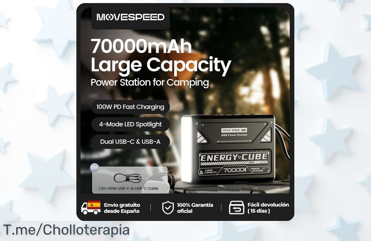 Linterna LED MOVESPEED: Batería de 70000mAh para aventuras brillantes, descuento brutal y unidades limitadas. Aprovecha este super chollo antes que se agote ¡Compra ya!