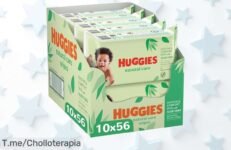 ¡Ofertón único en Huggies Toallitas Natural Care! 560 toallitas suaves con agua y aloe vera para la piel de tu bebé a un precio loco ¡Compra ahora antes que se agoten!