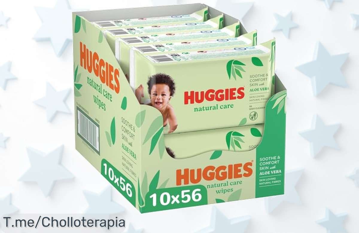 ¡Ofertón único en Huggies Toallitas Natural Care! 560 toallitas suaves con agua y aloe vera para la piel de tu bebé a un precio loco. ¡Compra ahora antes que se agoten!