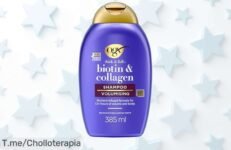 Revive tu cabello con el OGX Biotin & Collagen Shampoo a un precio loco: 72 horas de volumen impresionante y aroma encantador ¡Hazlo tuyo ya antes de que se agote!