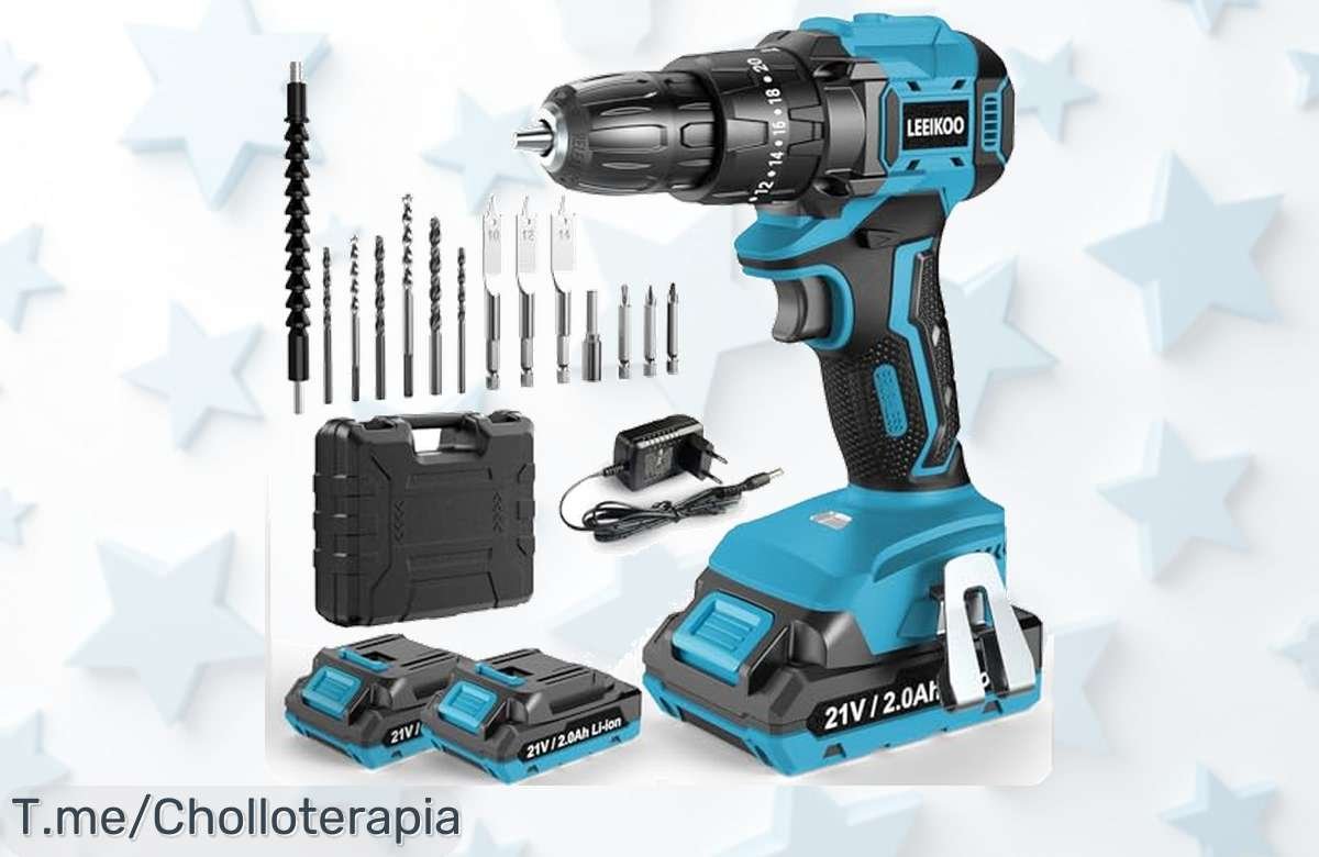 Transforma tu bricolaje con el Taladro LEEIKOO a batería 21V: ¡doble batería y 14 accesorios en un ofertón nunca visto! Aprovecha este precio loco antes que se acabe.