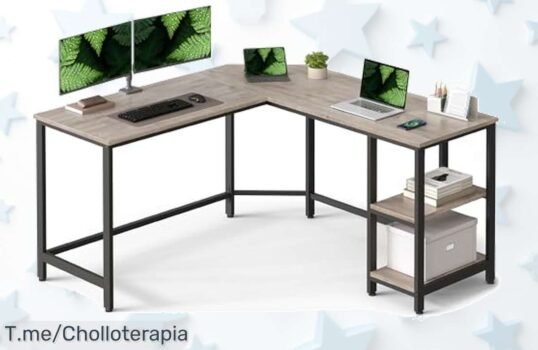 Transforma tu espacio con el increíble escritorio en L que organiza tu vida y soporta 4 monitores; ¡aprovecha este ofertón antes de que se agote, no esperes más!