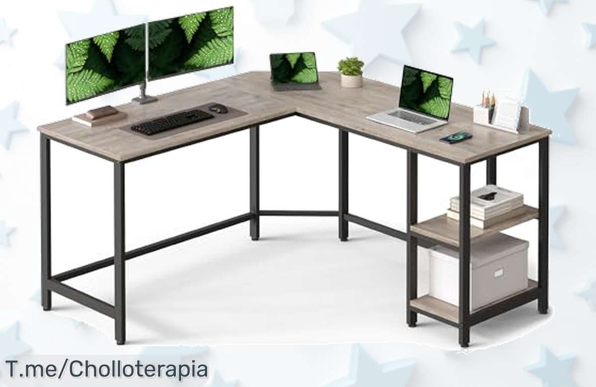 Transforma tu espacio con el increíble escritorio en L que organiza tu vida y soporta 4 monitores; ¡aprovecha este ofertón antes de que se agote, no esperes más!