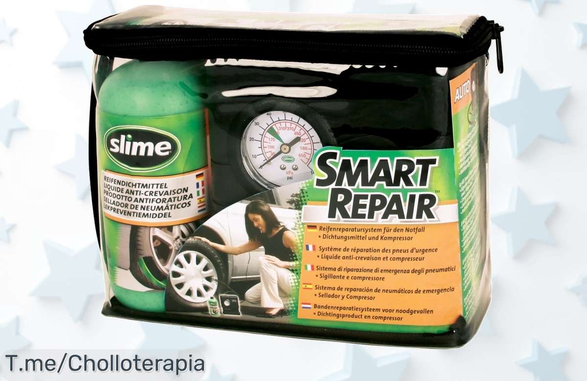 Transforma tu experiencia en carretera con el Kit Reparación Neumáticos Slime, soluciona pinchazos al instante y evita problemas. ¡Aprovecha este ofertón antes de que se agote!