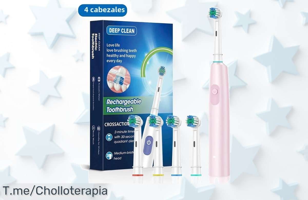 Transforma tu rutina de cuidado bucal con el cepillo eléctrico recargable y sus 8 cabezas rotatorias, ¡ofertón único que cambiará tu sonrisa! Compra ya antes de que se agoten.