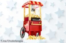 Transforma tus noches de cine con la máquina de palomitas lista en 3 minutos: ¡ofertón rojo retro, sin aceite y a un precio loco! Aprovéchala antes que se agote