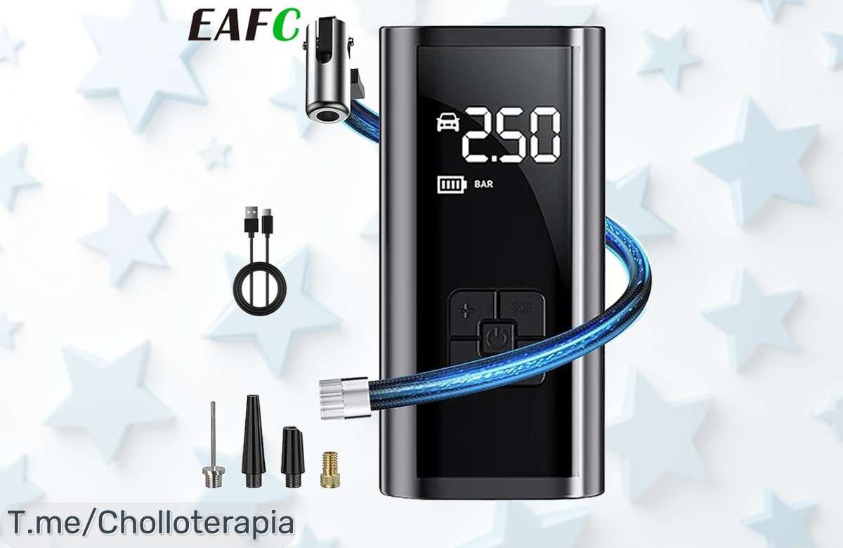 Bomba de aire inalámbrica con luz LED y 150PSI súper chollo para inflar rápido coche, moto o bici descuento brutal precio de ganga que no verás nunca más ¡corre!