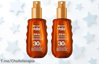 Brilla este verano con el Aceite Solar Bronceador FPS30 de Garnier Delial: ¡super chollo en pack de 2, piel sedosa y bronceado radiante! Oferta limitada, no te lo pierdas