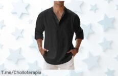 Camisa hawaiana ligera con mezcla de algodón y lino para hombre un super chollo que refresca tu estilo al máximo ¡aprovecha este descuento brutal antes que se agote!