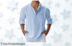 Camisa hombre 2025 diseño único cuello henley y mao ligera y elegante con un descuento brutal nunca visto aprovecha esta oferta limitada antes que se acabe