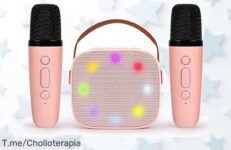 Comius Sharp karaoke rosa con dos micrófonos y luces led para niños disfruta de un super chollo con precio loco y descuento brutal oferta nunca vista actúa ya no esperes más
