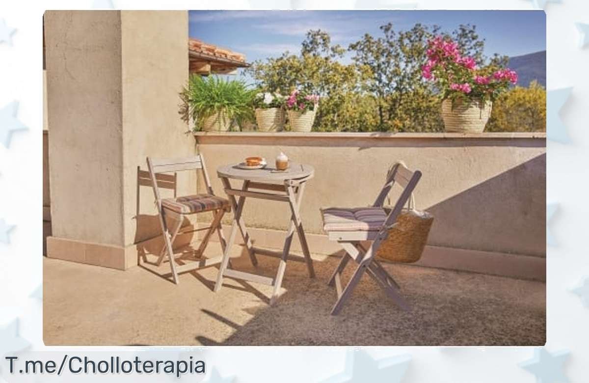 Conjunto balcón mesa y 2 sillas de acacia Corfu con diseño natural resistente a precio loco disfruta este super chollo único aprovecha el ofertón antes que se agote