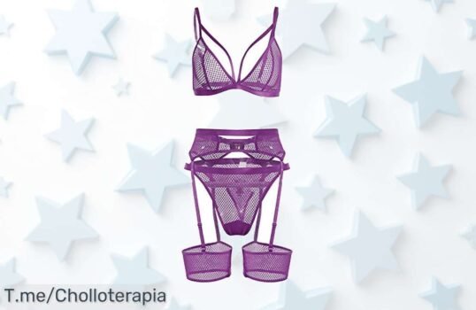 Conjunto de lencería sexy morado en encaje y malla con push up super chollo con descuento brutal nunca visto precio loco limitado corre antes que acabe