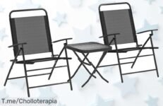 Conjunto mesa y sillas plegables de acero negro con vidrio súper chic respaldo regulable siente la calidad duradera a un precio loco aprovecha este ofertón nunca visto antes