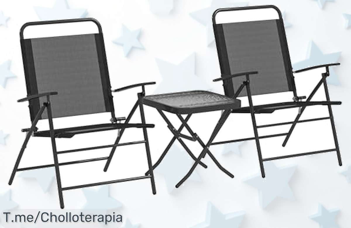 Conjunto mesa y sillas plegables de acero negro con vidrio súper chic respaldo regulable siente la calidad duradera a un precio loco aprovecha este ofertón nunca visto antes