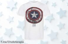 Consigue el escudo del Capitán América en camiseta Marvel con descuento brutal precio loco y estilo único oferta limitada ¡corre que este ofertón nunca visto vuela!