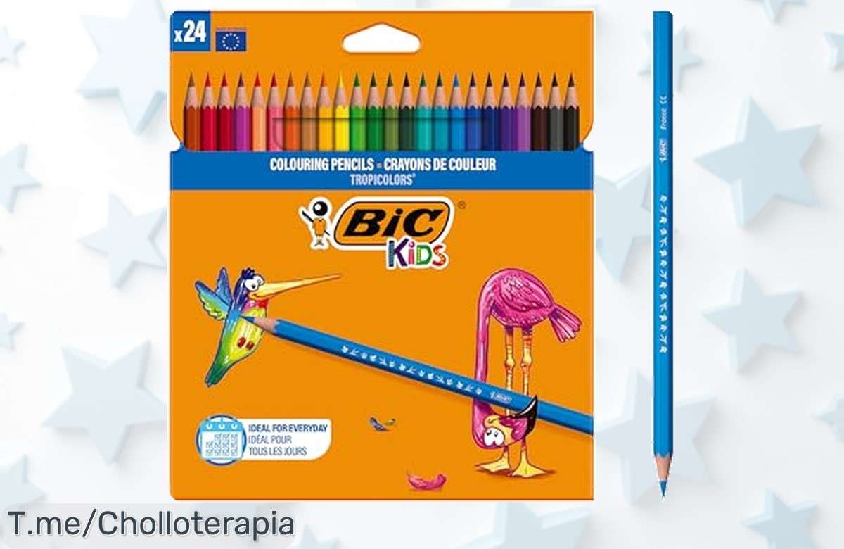 Consigue los lápices de colores BIC Kids con 24 tonos vivos que no se rompen ni mordiendo en un ofertón único descuento brutal nunca visto corre ya precio loco y limitada oferta