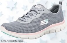 Corre con las Skechers Flex Appeal 40 gris y rosa suela antideslizante precio loco oferta limitada descuento brutal que vuela hazlas tuyas ya antes que desaparezcan super chollo nunca visto