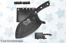 Cuchillo chef serbio ultra afilado con hoja martillada de acero carbono mango madera resistente funda incluida un ofertón única oportunidad corre y aprovecha este precio loco antes que acabe