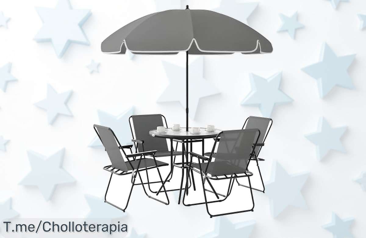 Descubre el set de mesa y 4 sillas Outsunny con parasol ajustable una maravilla duradera que convierte tu patio en paraíso a precio loco aprovecha este ofertón nunca visto compra ya