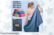 Descubre la toalla de gimnasio de microfibra, ¡super chollo! Secado rápido y sin olores Aprovecha este ofertón limitado antes que se agoten, ¡no te lo pierdas!