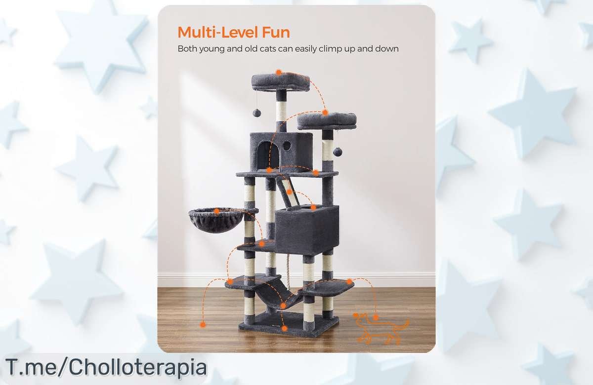 Descubre la torre para gatos Feandrea con 13 postes y cuevas que tu felino amará disfruta este precio de ganga único aprovecha ya el ofertón limitado